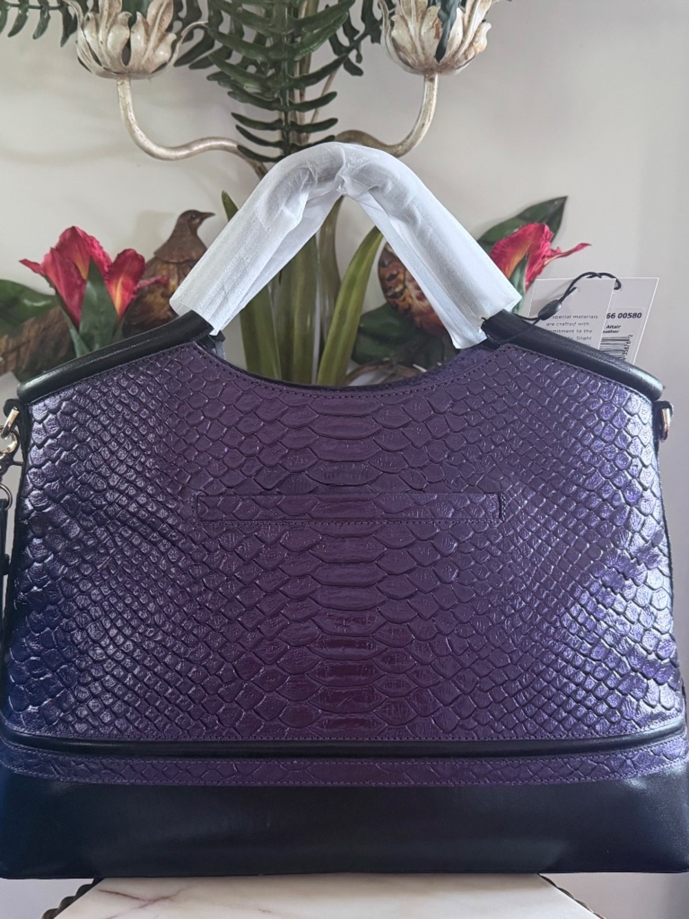💜🤩 NWT Brahmin Ultraviolet Altair Elaine Handbag Purple Black Snake Studs 🤩💜 - Picture 4 of 16